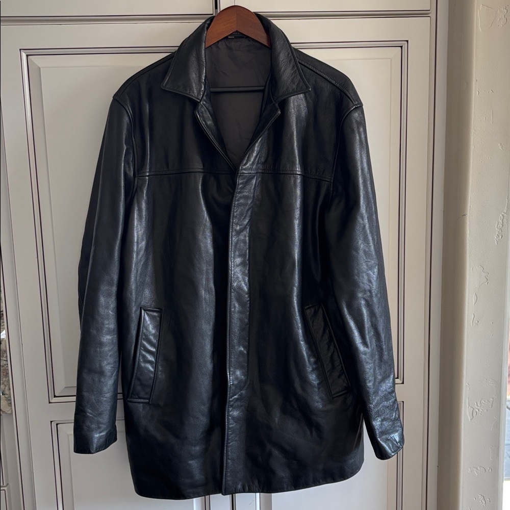 Vintage Banana Republic‎ Leather Jacket Black Lined Button Pockets Mens Large